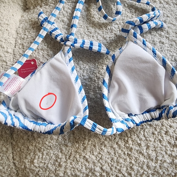 NWT Women's (Juniors) Textured Ruched Blue White Stripe Bikini Top Small - Picture 6 of 6